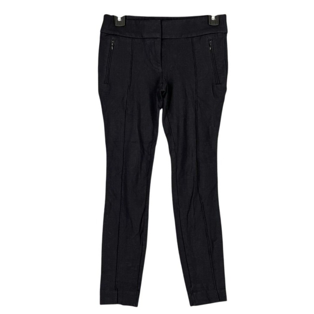 LOFT Petites Pants Womens 0P Black Ponte Knit Zipper Pockets Career Workwear